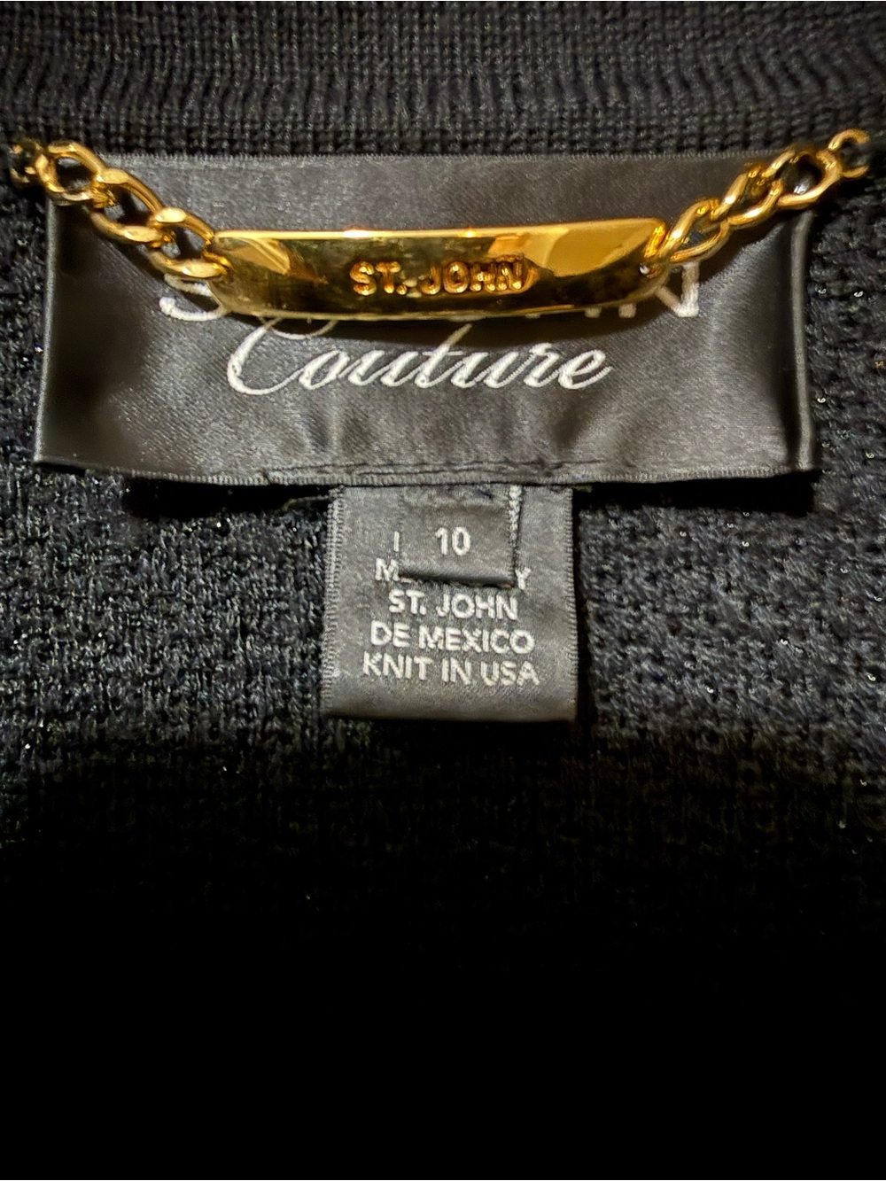 ST JOHN COUTURE Black Knit Jacket with Gold Chain Detail - Picture 8 of 8